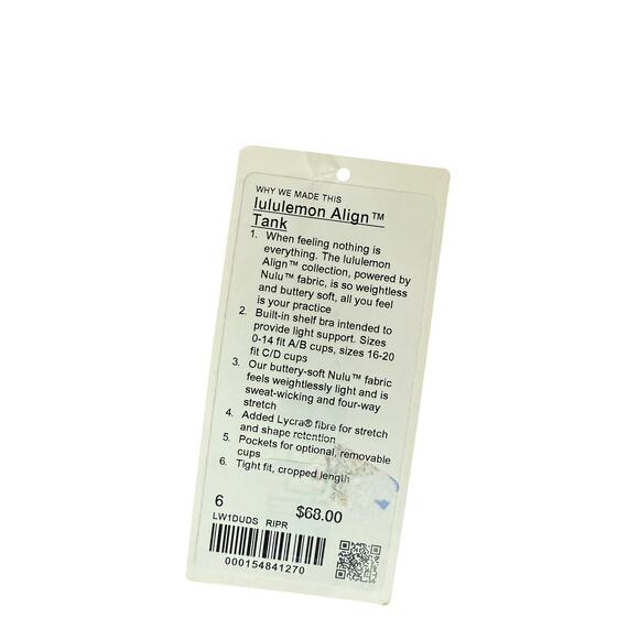 (6) $68 NWT Lululemon Align Tank Top *Light Support, A/B Cup Ripened Raspberry - Picture 8 of 8